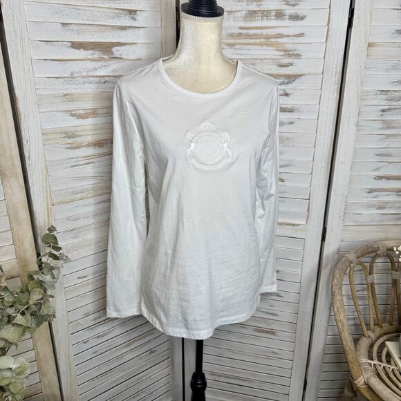 VTG 90s RALPH LAUREN ACTIVE Women's Large Crest Logo White Top Preppy Classic - Picture 3 of 13